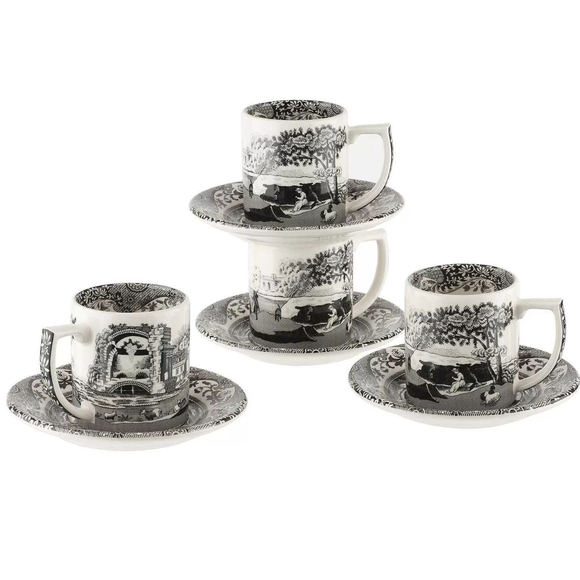 Spode Gløggkopper*Black Italian Espressokopp Med Fat 4-Stk.