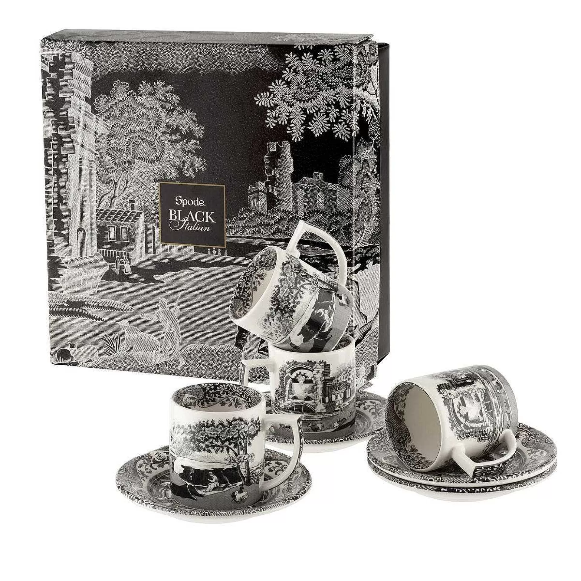 Spode Gløggkopper*Black Italian Espressokopp Med Fat 4-Stk.
